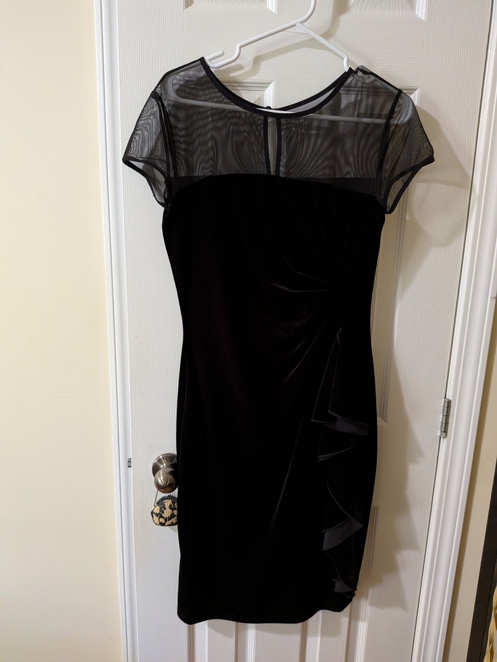 Joseph Ribkoff Black Velvet Mesh Yoke Midi Dress